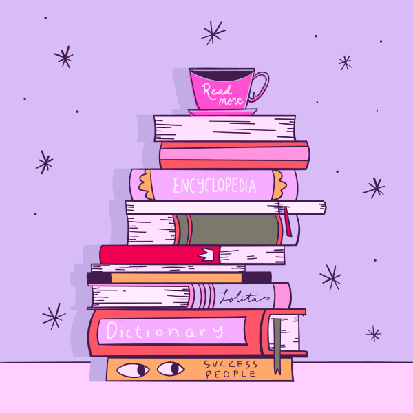 Стопка книг и чашка